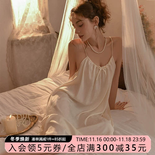 上小楼 Сексуальная летняя шелковая пижама, с открытой спиной, в цветочек, свободный крой