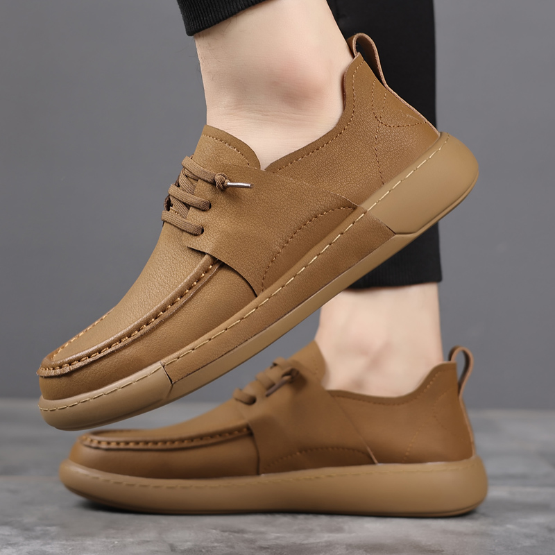 男士舒适一脚蹬乐福板鞋棕色皮鞋