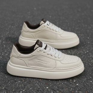 男鞋2026夏季新款白色厚底板鞋增高轻质软底系带休闲鞋透气小白鞋