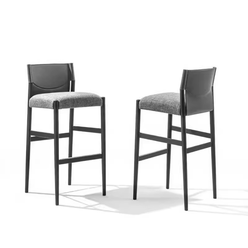 家用高脚椅马鞍皮中古风高档实木吧台椅吧椅岛台椅靠背椅子酒吧椅