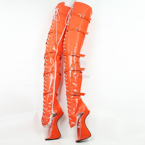 欧美芭蕾系带漆皮调教过膝长靴