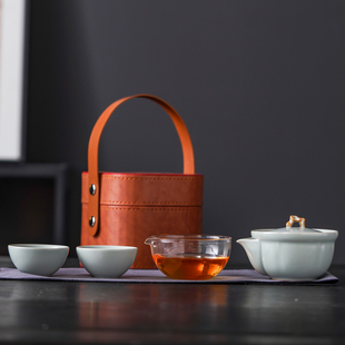 便携式旅行茶具套装陶瓷一壶两杯快客杯玻璃公杯户外露营泡茶礼品