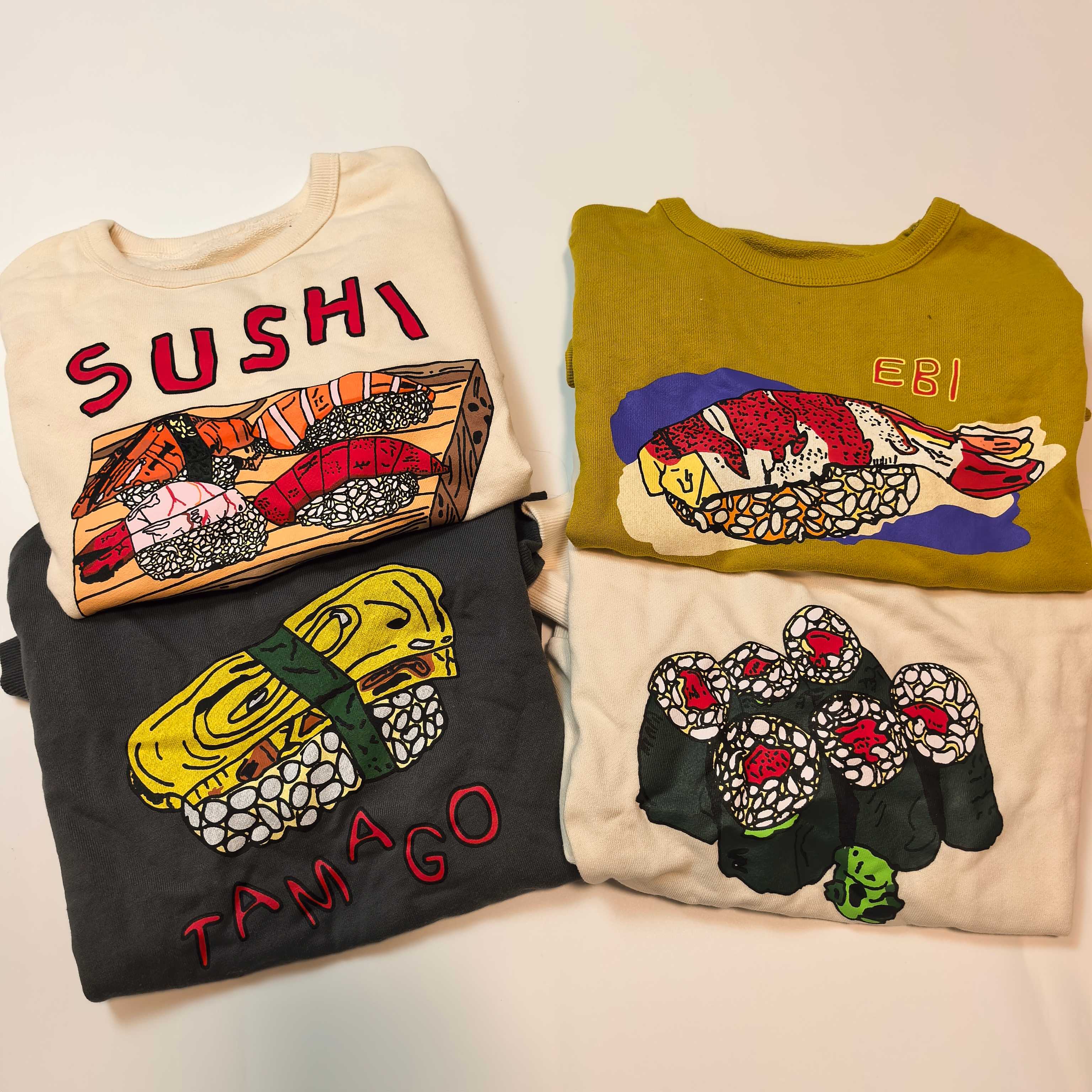 0686 80 90 100 110 120cm日单码 毛圈棉 男女童寿司印花圆领卫衣