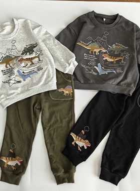 0665 80 90 95 110cm日单码春秋 纯棉毛圈 男童恐龙刺绣 卫衣卫裤