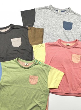 0649 80 90 100 110 120 130 140cm涤棉混纺 中小童拼色短袖T恤衫