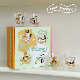 NotToday|好盆猫饮酒俱乐部 原创玻璃烧酒杯礼盒小酒杯果汁饮料杯