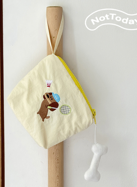 NotToday|羽毛球小狗化妆包迷你便携手提零钱收纳包口红包补妆包