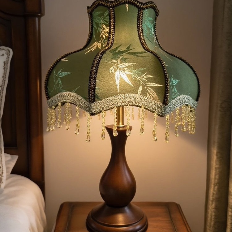 美式复古轻奢温馨台灯法式卧室床头灯高档奢华边柜中台实木绿色灯