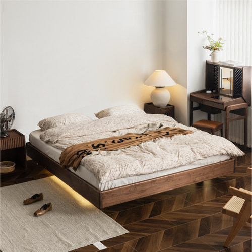 物应朴石无床头实木床黑胡桃木