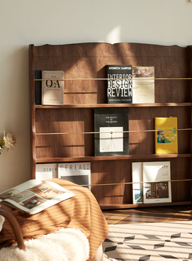 物应vento杂志柜黑胡桃实木阅读架展示架复古收纳书架置物架落地