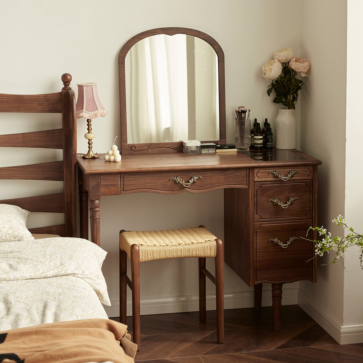 物应实木复古梳妆台小户型