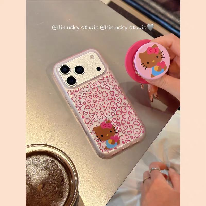 ins粉爱心豹纹kitty磁吸支架适用iPhone17promax苹果1413手机壳15pro防摔1211女16promax磨砂xsxr硬壳78plus