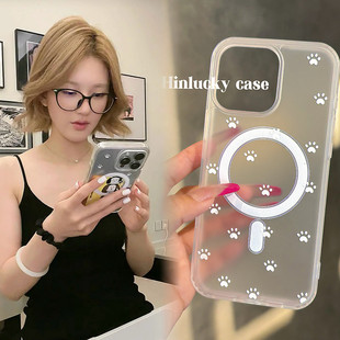 赵露思同款白色小猫爪适用iPhone15promax苹果14手机壳13pro防摔1211磨砂16promax简约xsxr硬壳78plus磁吸壳