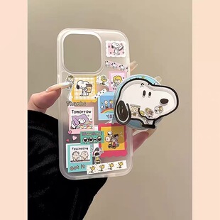 卡通可爱史努比摇摇乐磁吸支架0适用iPhone15promax苹果14手机壳13pro防摔1211女16promax磨砂xsxr硬壳78plus