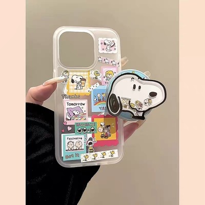 卡通可爱史努比摇摇乐磁吸支架0适用iPhone15promax苹果14手机壳13pro防摔1211女16promax磨砂xsxr硬壳78plus