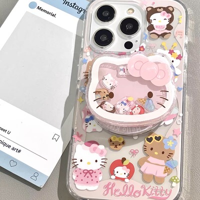 可爱粉色猫咪摇摇乐磁吸支架适用iPhone15promax苹果14手机壳13pro防摔1211卡通16promax软壳xs/xr女款78p