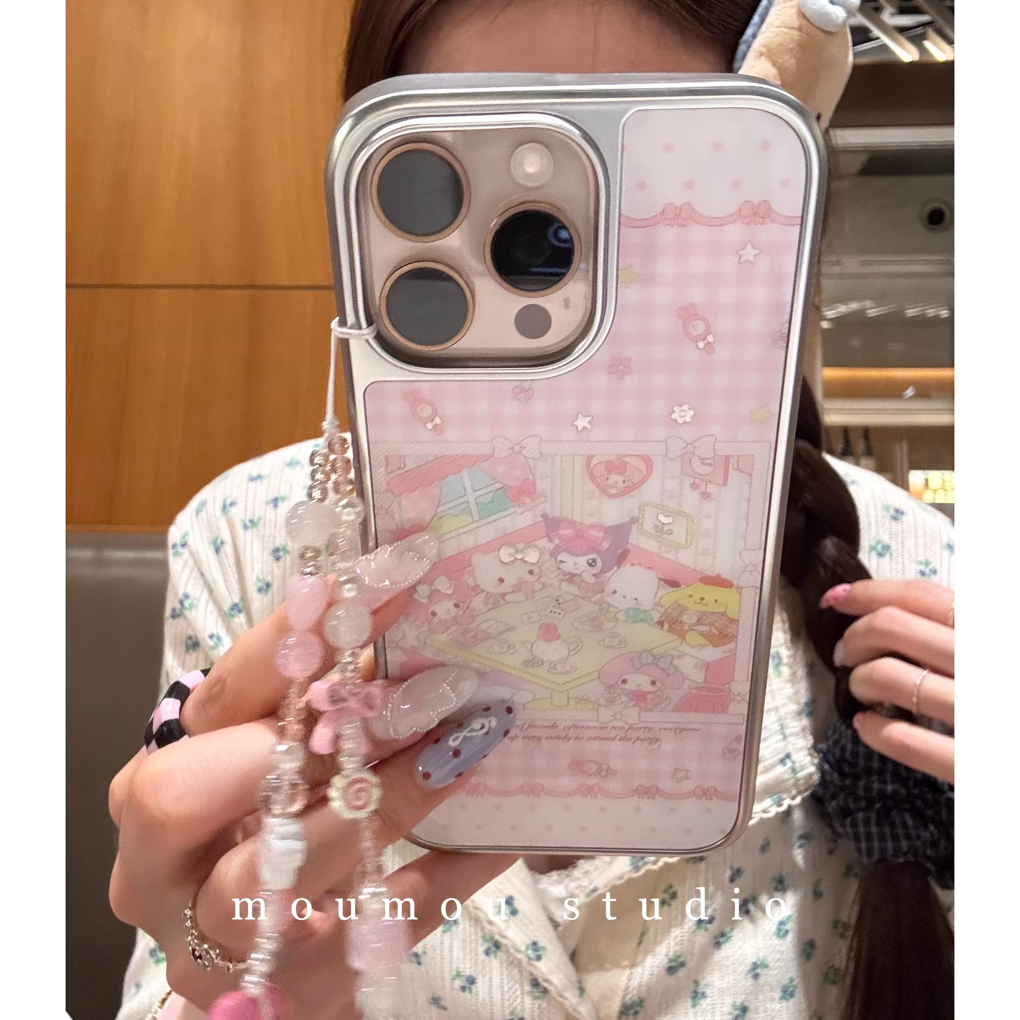 可爱镭射电镀三丽鸥下午茶适用iPhone15promax苹果16pro手机壳13防摔141211全包17promax女17pro高级感15pro