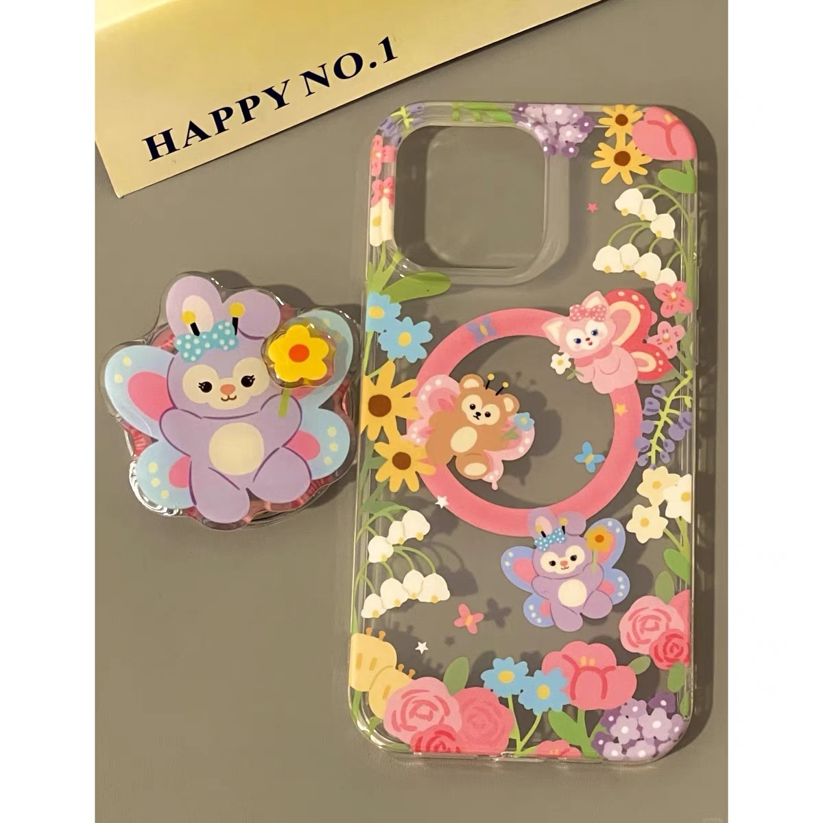可爱春日蝴蝶露露兔旋转磁吸支架适用iPhone15promax苹果14手机壳13pro防摔1211创意16promax软xs/xr女78plus
