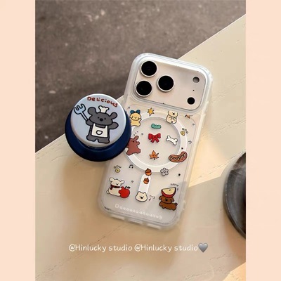 趣味卡通可爱小狗磁吸支架适用iPhone17promax苹果1413手机壳15pro防摔1211男女16promax磨砂xsxr硬壳78plus