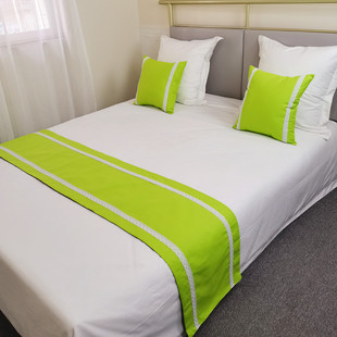 田园床毯纯色绿色帆布蕾丝酒店床旗床尾巾民宿公寓床盖布床巾床搭