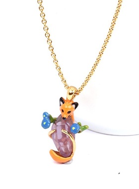 设计款 珐琅釉宝石狐狸项链