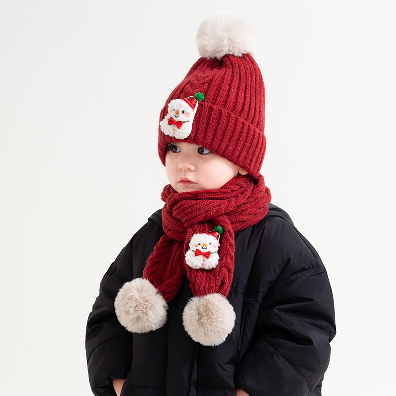 儿童帽子围巾套装可爱圣诞节新年红色针织保暖男童女童冬季毛线帽,童装/婴儿装/亲子装,帽子,淘宝优惠券,粉丝福利购,淘宝优惠卷