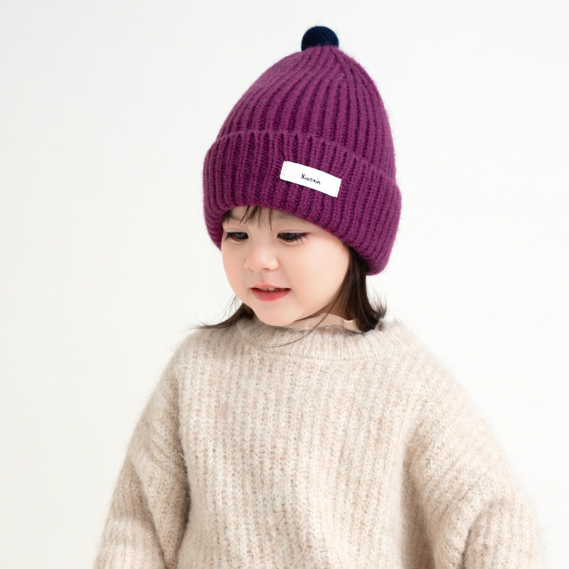 儿童冬季纯色百搭针织保暖毛线帽