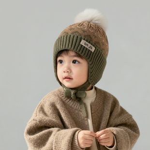 儿童帽子秋冬季宝宝毛线帽护耳帽男童女童针织保暖帽毛球帽套头帽