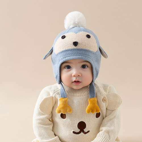婴儿可爱秋冬季护耳帽针织毛线帽