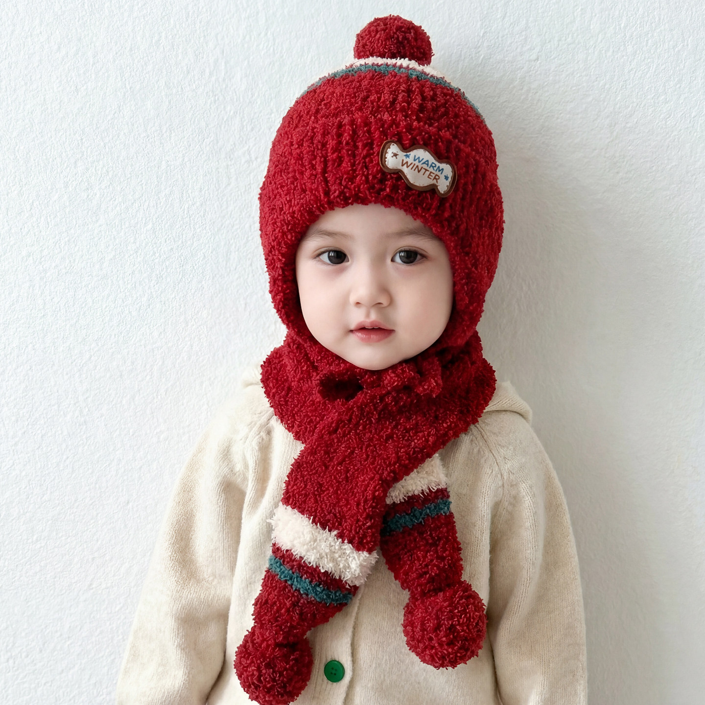 儿童帽子围巾两件套秋冬季宝宝针织毛线帽男童女童护耳帽保暖套头,童装/婴儿装/亲子装,帽子,淘宝优惠券,粉丝福利购,淘宝优惠卷