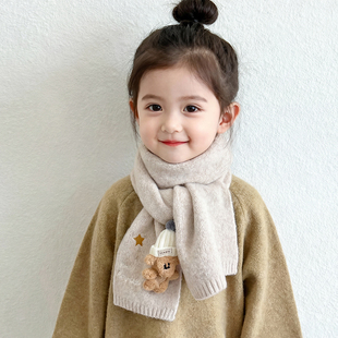 儿童围巾秋冬季宝宝针织毛线围脖男童女童护脖子可爱小熊围巾保暖