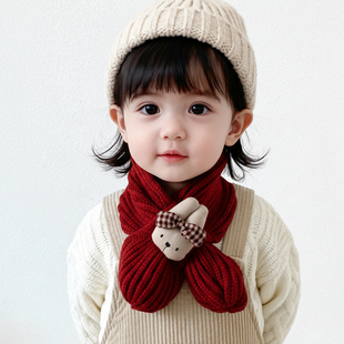 儿童围脖秋冬季宝宝针织毛线交叉围巾男童女童可爱冬天防风护脖子