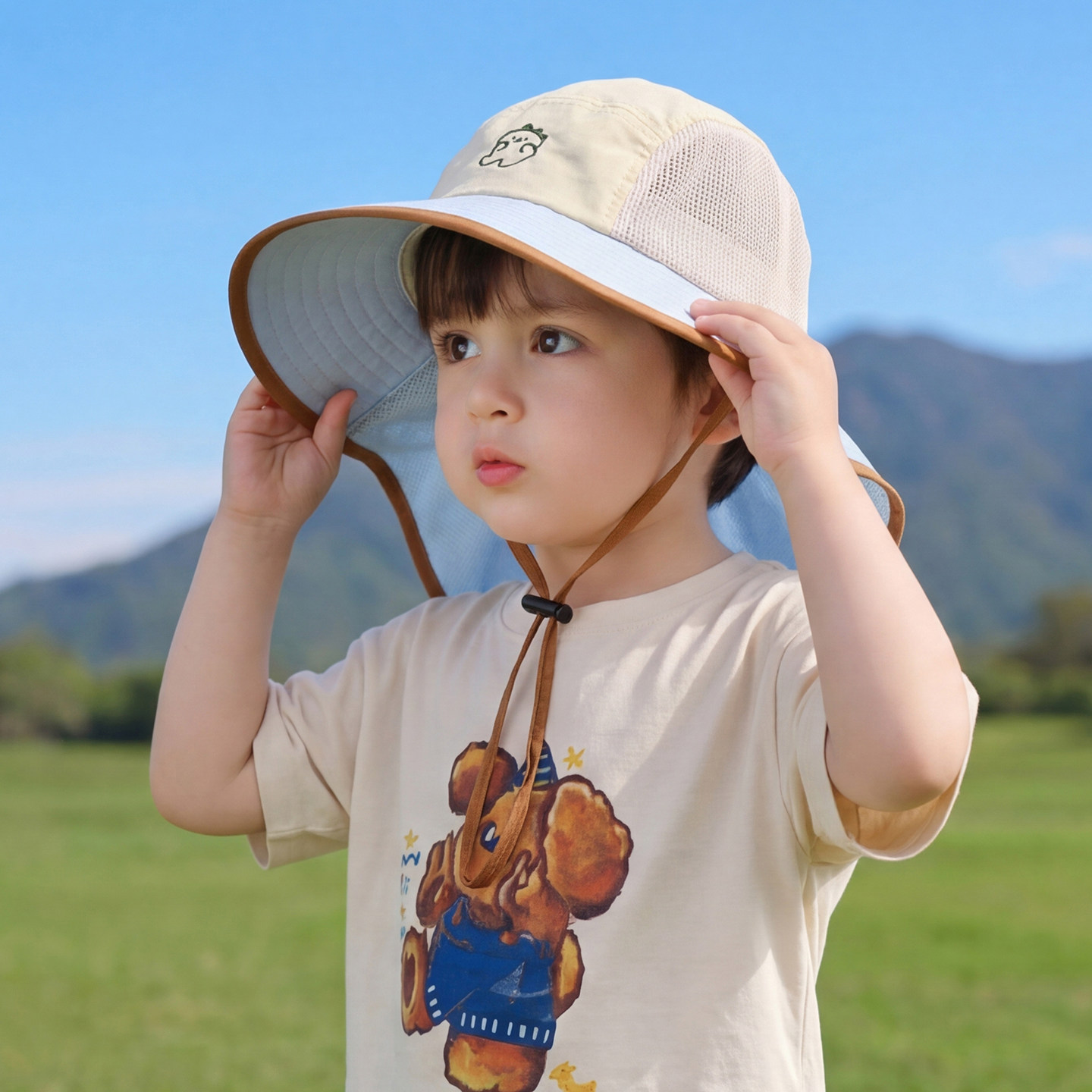 儿童帽子披肩帽春夏季男童女童防晒帽遮阳宝宝太阳帽护颈防紫外线