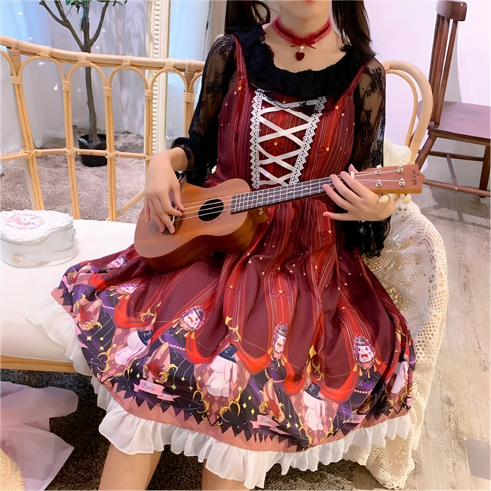 洛丽塔裙子春夏日系洋装日常学生玫瑰红JSK星梦兔lolita连衣裙