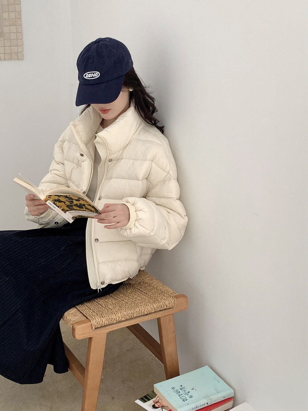 韩系冬新款女气质立领撞色显瘦排骨风保暖短款羽绒服面包服外套