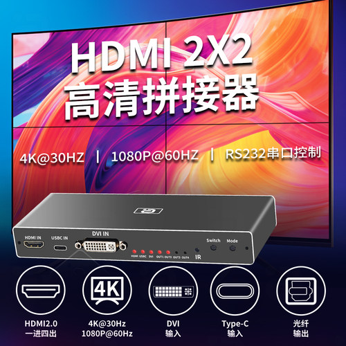 高清HDMI拼接器2x2横竖视频拼接