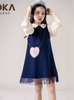 POKA童装2025秋款无袖女童中大童公主背心裙百搭童裙儿童连衣裙