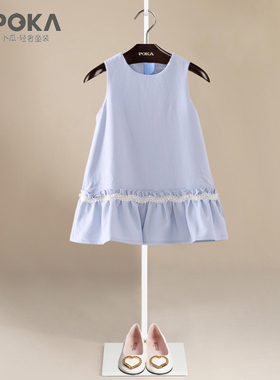 POKA童装2025春秋款无袖女童背心裙百搭童裙A字儿童公主连衣裙