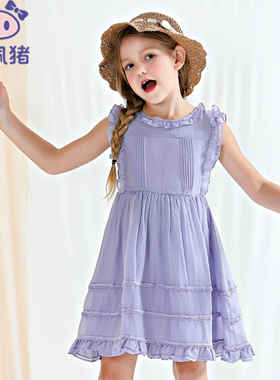 POKA2025夏季新款女童公主裙荷叶边背心裙女孩生日礼服童裙洋气