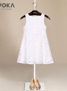 POKA2025夏季女童公主裙无袖女孩裙子中大童蕾丝连衣裙儿童裙子