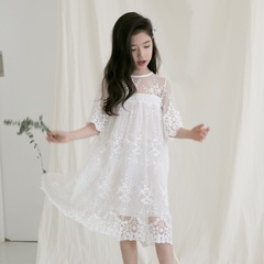 儿童装2019夏季韩版公主裙中大女童裙子短袖蕾丝连衣裙仙女裙长裙