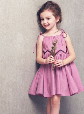 POKA2025夏季女童韩版吊带裙洋气纯棉公主裙雪纺纱裙沙滩连衣裙