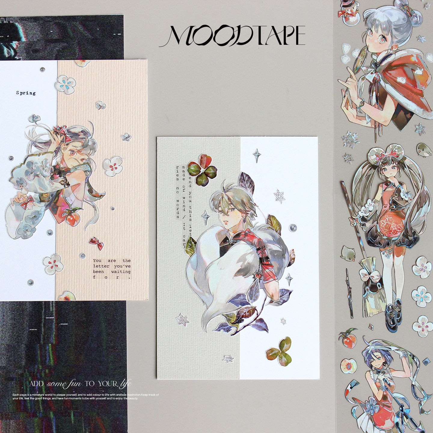 moodtape.满园东风 原创人物清新拼贴手帐胶带分装 咕卡贴纸mood