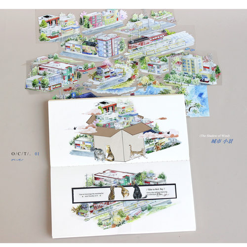moodtape.城市小景原创街景造景手帐胶带咕卡贴纸人物pet和纸文具