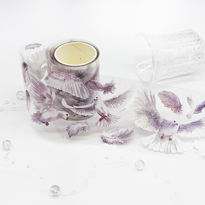 ceenie乌鸦白鸽素材胶带分装 古风PET手账贴纸黑色羽毛手机壳流麻