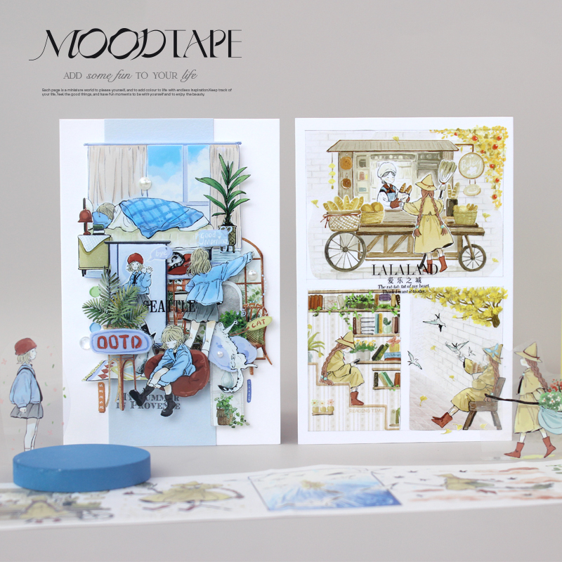 moodtape.遇见人物造景场原创手帐胶带分装 咕卡贴纸和纸打底文具