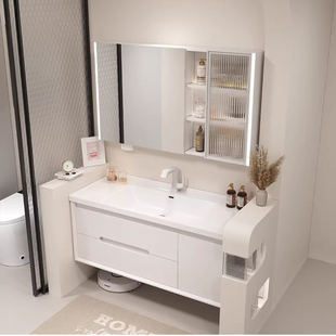 送安装橡木烤漆浴室柜组合陶瓷一体盆洗手脸盆柜卫生间洗漱台轻奢