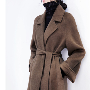 2025冬装新款赫本风咖色加厚双面羊绒呢大衣女中长款保暖毛呢外套