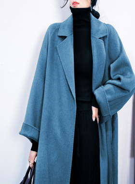 之和大衣法式复古风孔雀蓝加厚双面羊绒呢大衣女冬潮毛呢外套2025