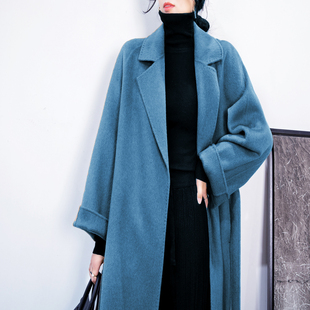 之和大衣法式复古风孔雀蓝加厚双面羊绒呢大衣女冬潮毛呢外套2025